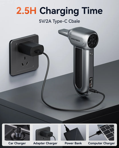 WOLFBOX MF100 Compressed Air Duster – 150000RPM Rechargeable Electric Fan Blower for Cleaning with Long Battery Life