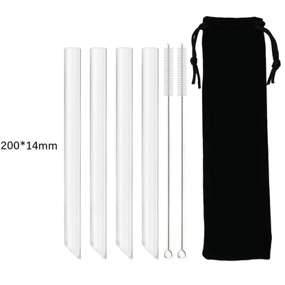 12/14mm Reusable Glass Drinking Straws — High Borosilicate, Straight Straws for Boba, Bubble Tea, Milkshakes, Smoothies, Fruit Cocktails, Bar Use