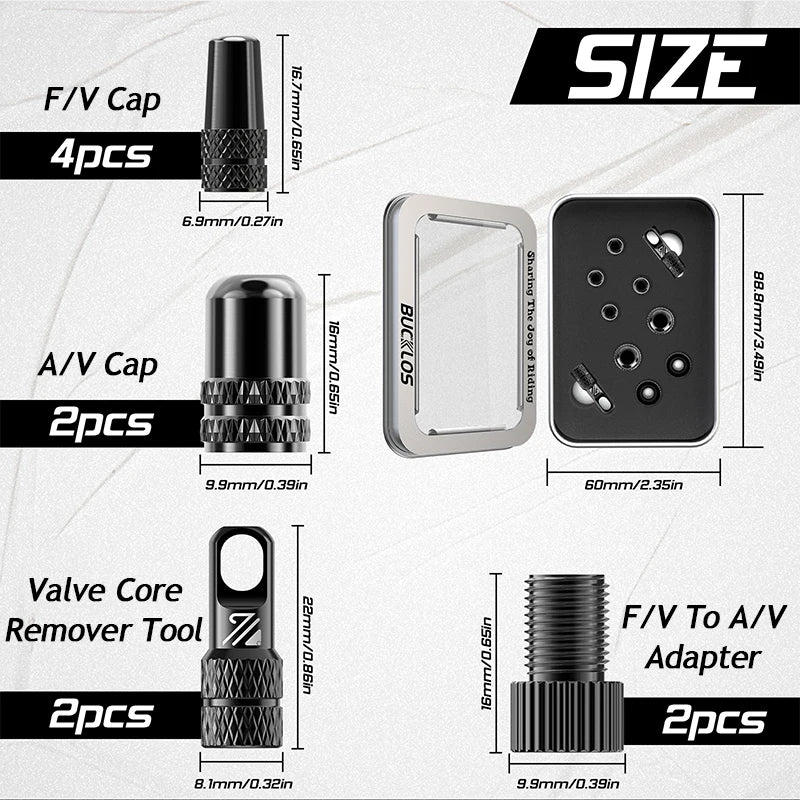 BUCKLOS F/V to A/V Valve Adapter – Aluminum Alloy Presta to Schrader Converter with Durable Bicycle Valve Cap