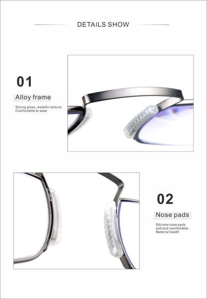 Portable Rectangle Reading Glasses for Men — Clip-On Nose Bridge Metal Frame with Case, Prescription +1 to +3