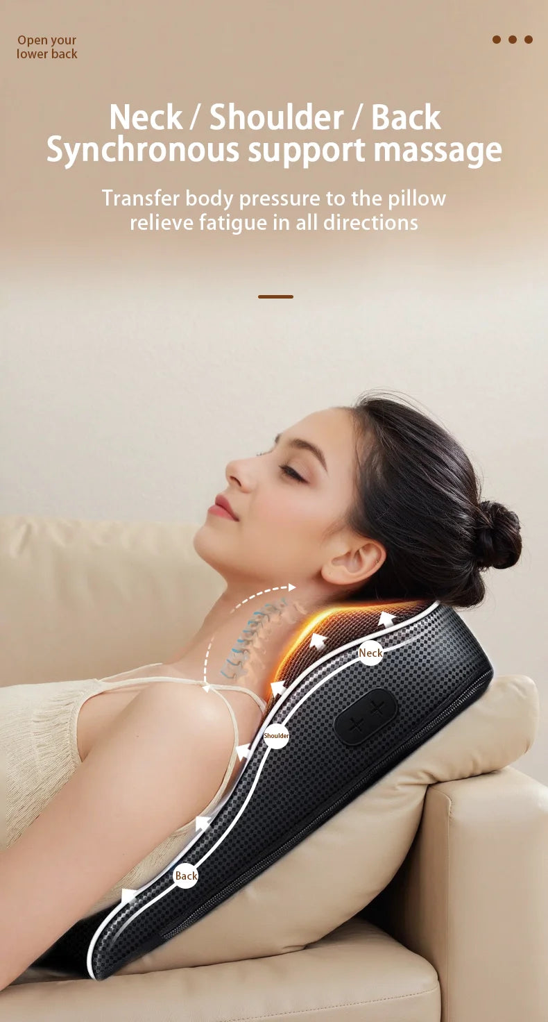 Manufacturer Direct Electric Shiatsu Neck & Head Massager Pillow with Heating and Vibration – Cervical Traction Car Back Massager