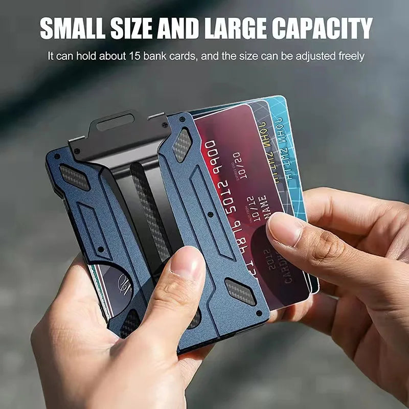 Minimalist Men’s Wallet – Slim RFID-Blocking Aluminum Money Clip with Clear ID Holder, Ultra-Thin Carbon Fiber Design