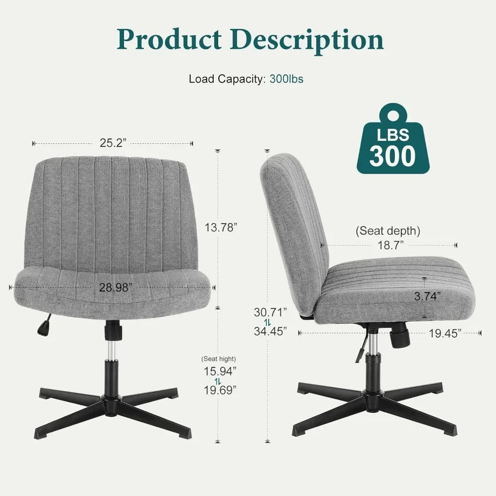 Armless Criss Cross Legged Swivel Office Chair - Wide Desk Chair Without Wheels