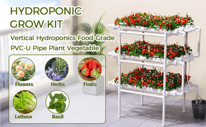 Hydroponics Growing System Kit — 3-Layer 108-Site PVC Pipe Hydroponic Garden for Vegetables & Herbs