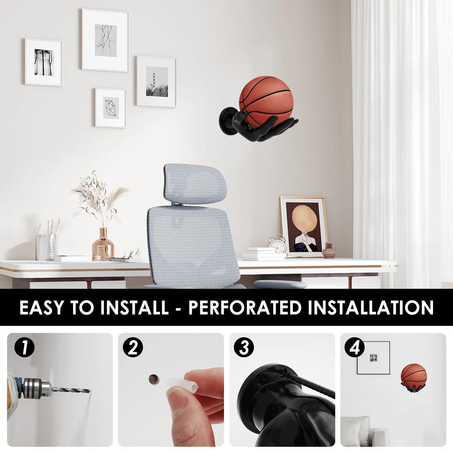 Wall-Mounted Hand-Shaped Basketball Storage Rack – Multi-Purpose Football Display Shelf & Space-Saving Room Decor Holder