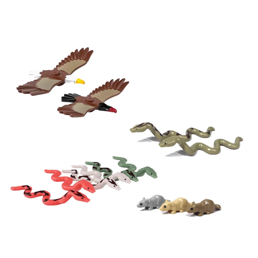 MOC Animal Scene Building Blocks – Zoo & Wildlife DIY Toy Bricks with Ducks, Cats, Dogs, Penguins, Eagles, Wolves, Bears, Deer, Sharks, Snakes, Mice, Sheep (K055)