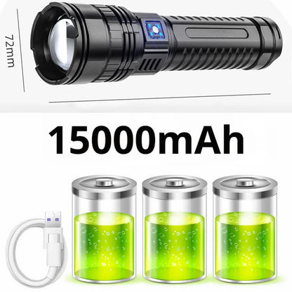 1000W Tactical LED Flashlight – Built-in 15000mAh Battery Emergency Spotlight, 9km Beam, 990,000,000LM Super Bright Torch