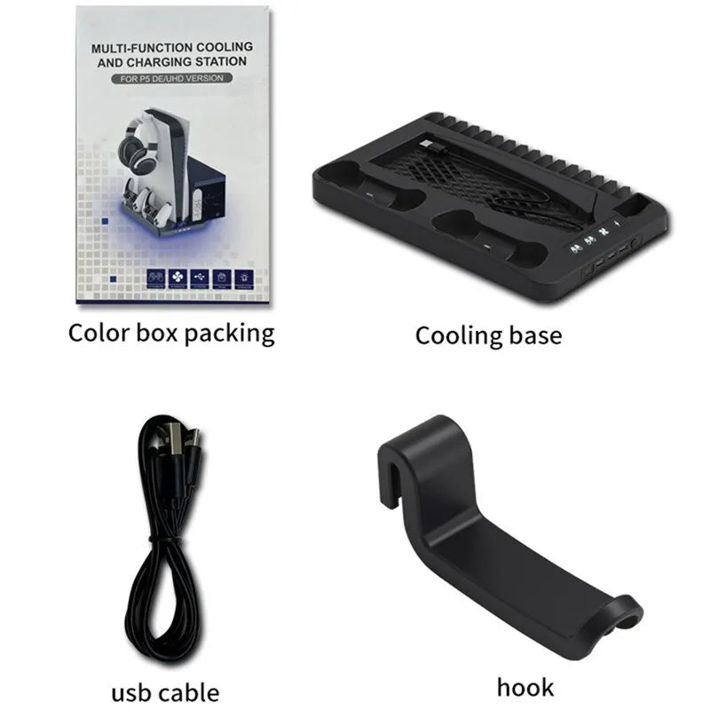 GAMINJA P58 P5 Stand Cooling Station for PlayStation 5 - RGB Light Cooling Fan with Dual Controller Charger, PS5 Gaming Accessories