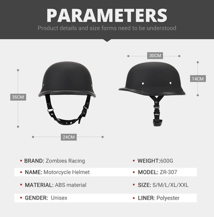 German Leather Motorcycle Half Helmet - Vintage Open Face Biker Helmet, DOT Certified, Casco Moto for S-XXL Sizes