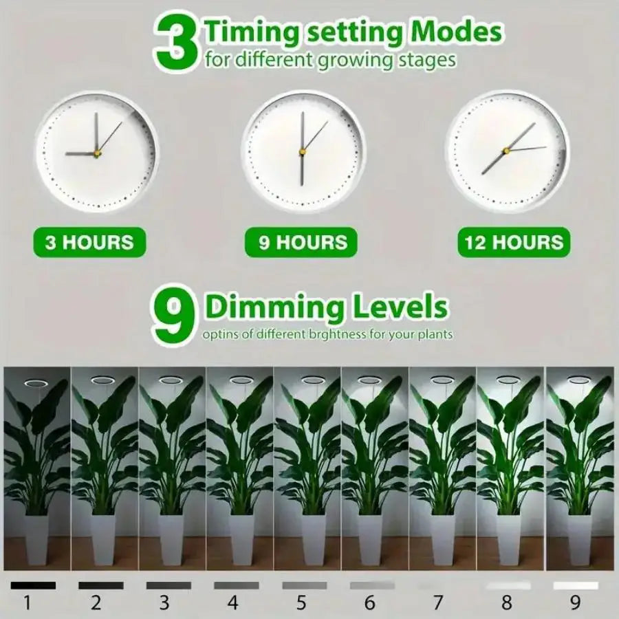 Height Adjustable LED Grow Light — Full Spectrum Plant Growing Lamp with 3 Timers for Indoor Large Plants