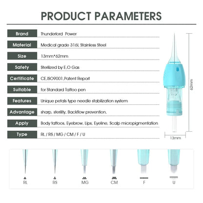 20pcs Gray Tattoo Cartridge Needles – Disposable Sterile Membrane System for Permanent Makeup Machines & Grips