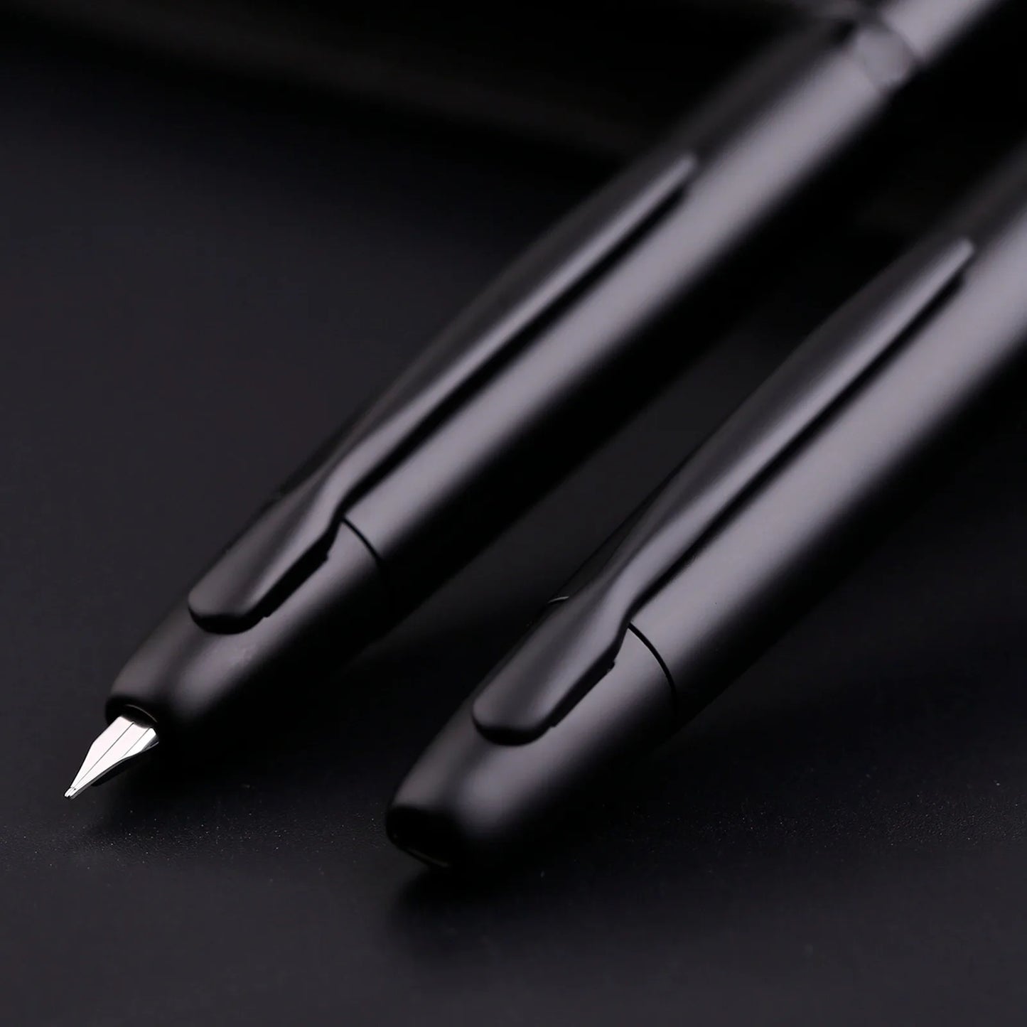 Majohn A1 Press Fountain Pen - Retractable EF Nib 0.4mm, Metal Matte Black Ink Pen with Converter, Ideal Student Gift