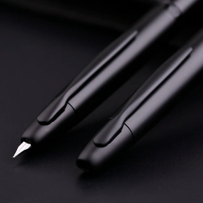 Majohn A1 Press Fountain Pen - Retractable EF Nib 0.4mm, Metal Matte Black Ink Pen with Converter, Ideal Student Gift