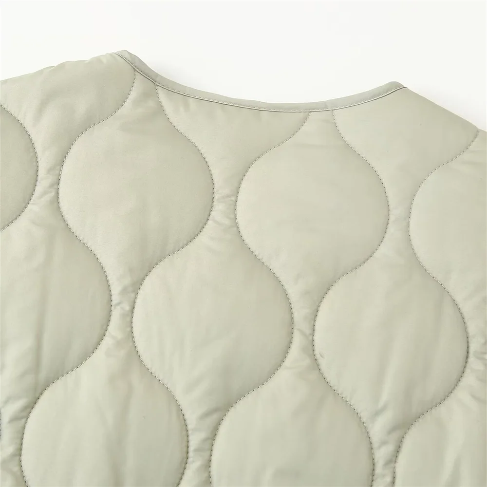 PB&ZA2024 Women's Autumn Cotton Jacket – Quilted Coat with Round Neck, Loose Fit & Pocket Decoration