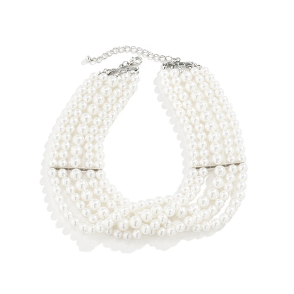 Vintage Imitation Pearl Multi-Layer Necklace – Elegant Oval Beads Choker Collar for Women, Chain Jewelry Accessories, Party Gift