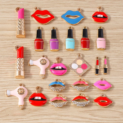 10PCS Cute Enamel Lips & Lipstick Charms – Pendants for Jewelry Making, Earrings, Necklaces & Bracelets DIY Crafts