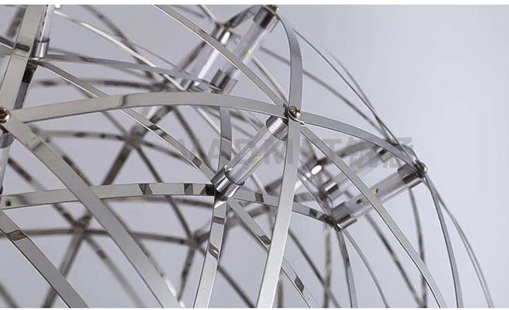 Italy Designer Spark Ball LED Chandelier – Stainless Steel Firework Pendant Lamp with Remote for Loft Living Room Decor