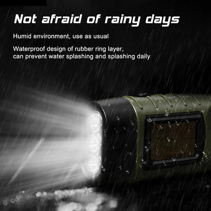 LED Flashlight Hand Crank Solar Powered Rechargeable - Survival Gear Self Powered Charging Torch Dynamo for Fishing, Boating, Hiking