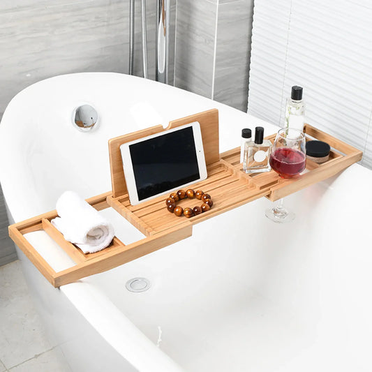 Expandable Luxury Wooden Bathtub Caddy Tray – Non-Slip Spa Organizer with Tablet & Soap Holder (23.62''-34.25'')
