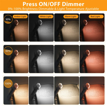 USB Rechargeable Clip-on Book Light with Timer - Portable Mini LED Reading Lamp for Bedside, Desk, Books - Bookmark Design