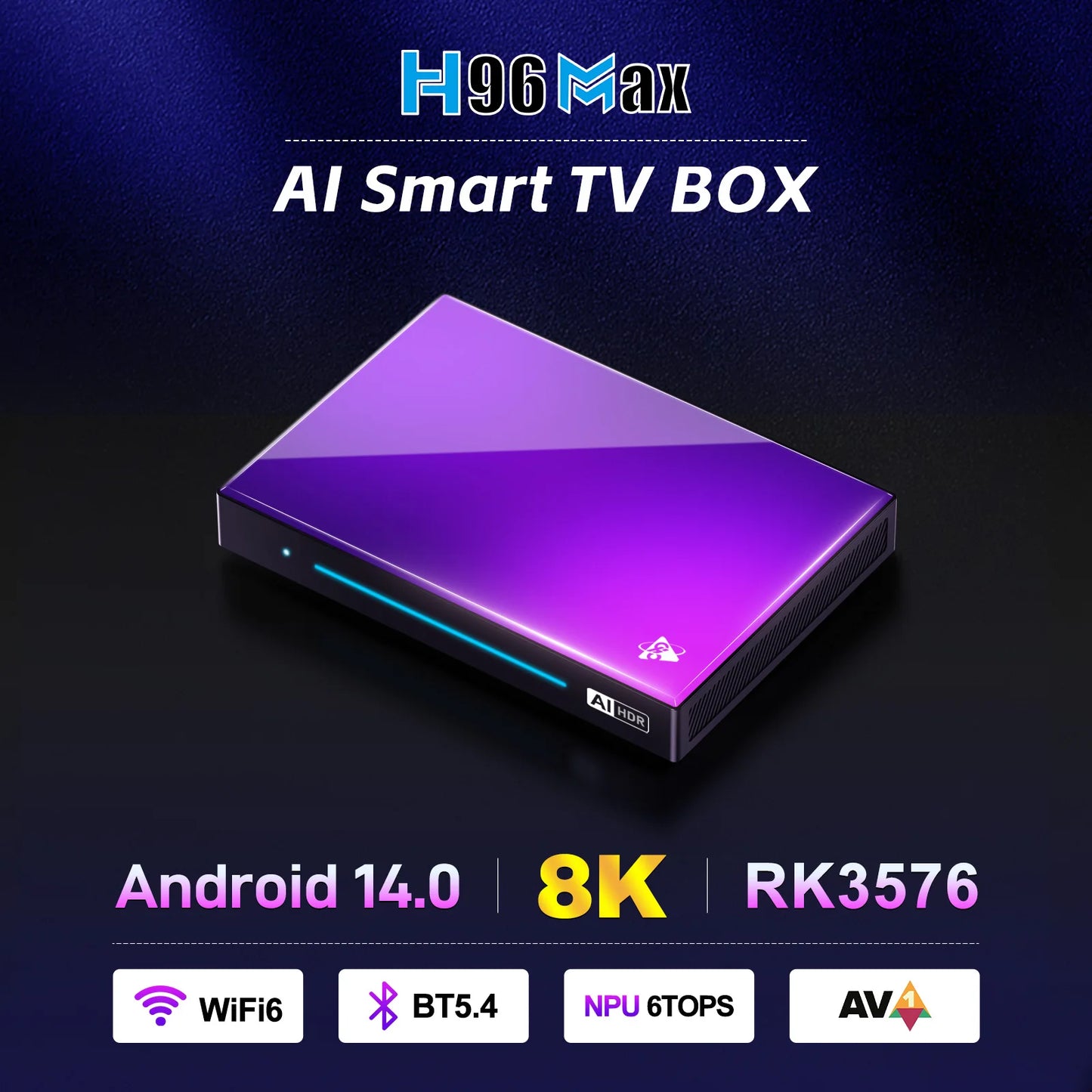 H96 MAX M9 AI Android 14 TV Box, 8-Core Rockchip RK3576, 4GB/64GB to 8GB/128GB, Wifi6, 8K 120fps, BT5.4, 1000M LAN