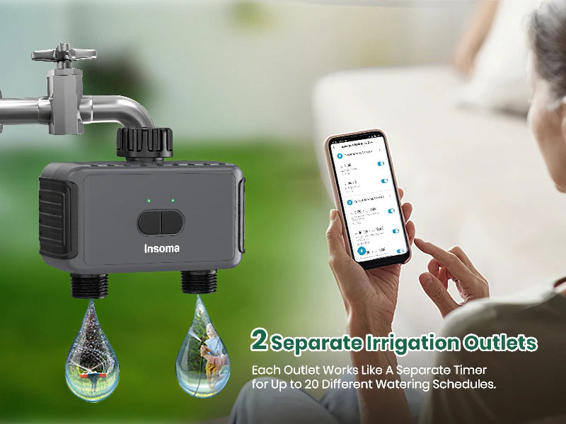 Zigbee/WiFi Automatic Water Timer – Dual Hose Garden Irrigation System, Sprinkler Programmer, Alexa Support