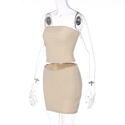 Hugcitar Solid Sleeveless Folds Tube Crop Top & Skirt Set – 2 Piece Summer Fashion Streetwear, Beach Clothing