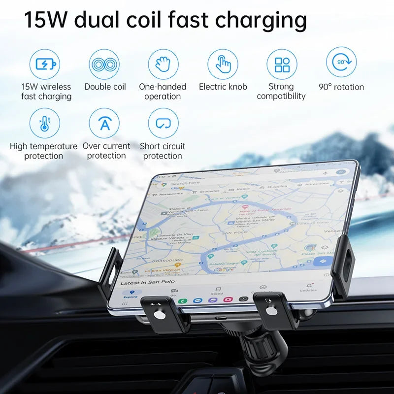 Dual Coil Wireless Car Charger for Samsung Galaxy Z Fold 3/2, Flip 4/3 and iPhone – Fast Charging Vent Mount Holder