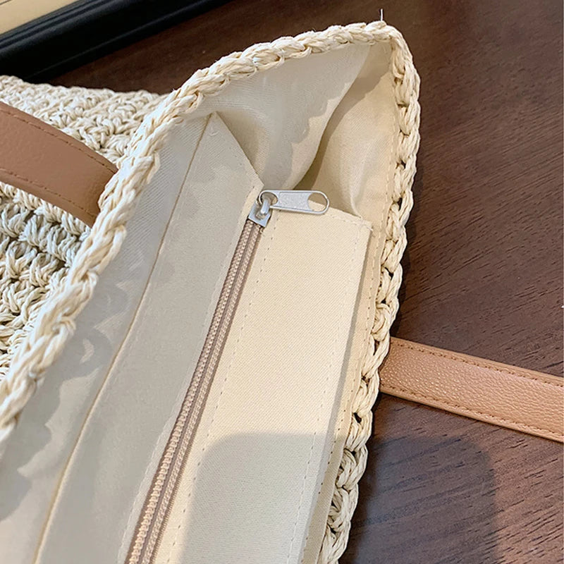 Handmade Woven Straw Beach Bag – Large Capacity Women’s Raffia Shoulder Tote for Summer Travel