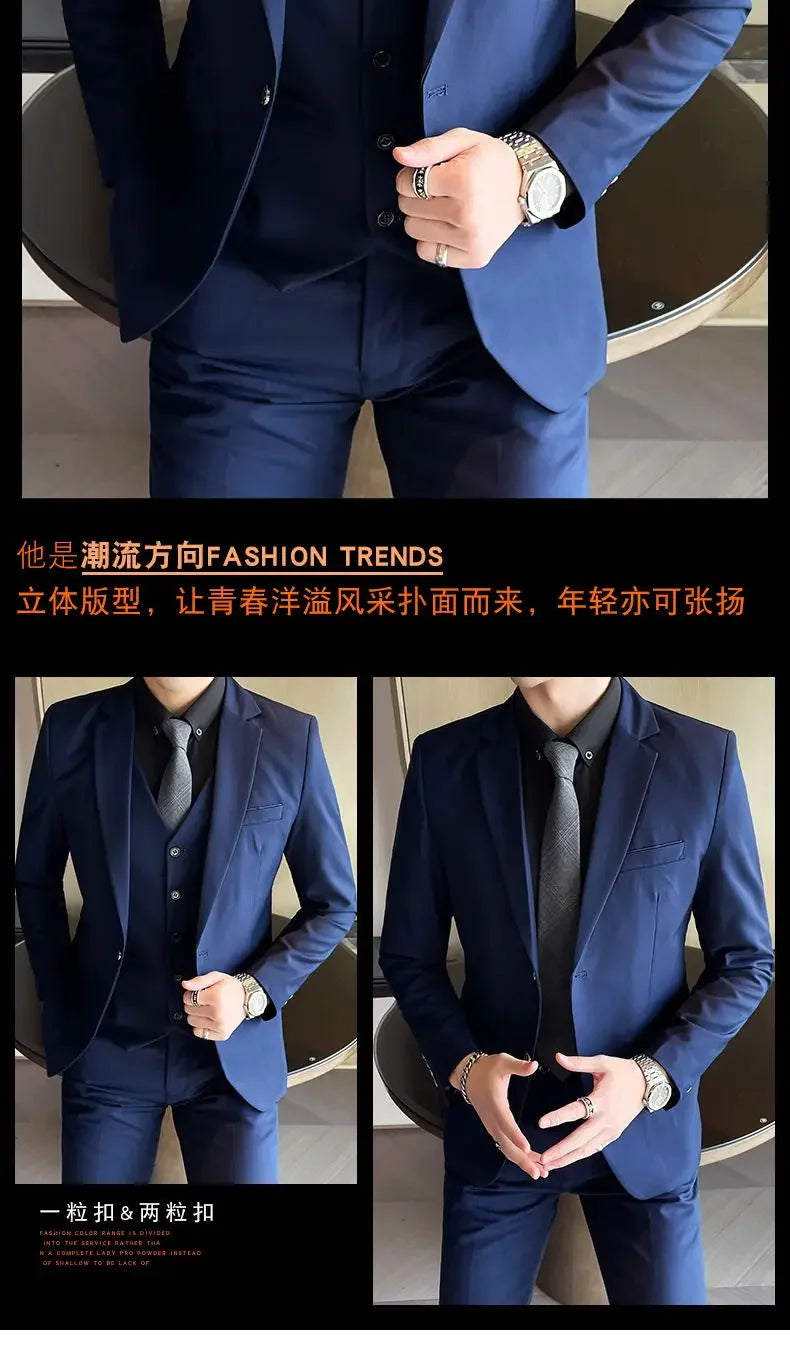 Men’s 3-Piece Suit 6XL — Blazer, Vest & Trousers, Italian Style Fashion Business Wedding Formal Gentleman Dress