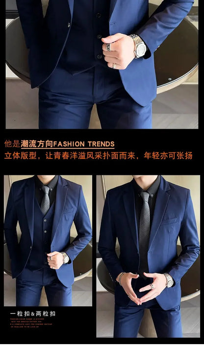 Men’s 3-Piece Suit 6XL — Blazer, Vest & Trousers, Italian Style Fashion Business Wedding Formal Gentleman Dress