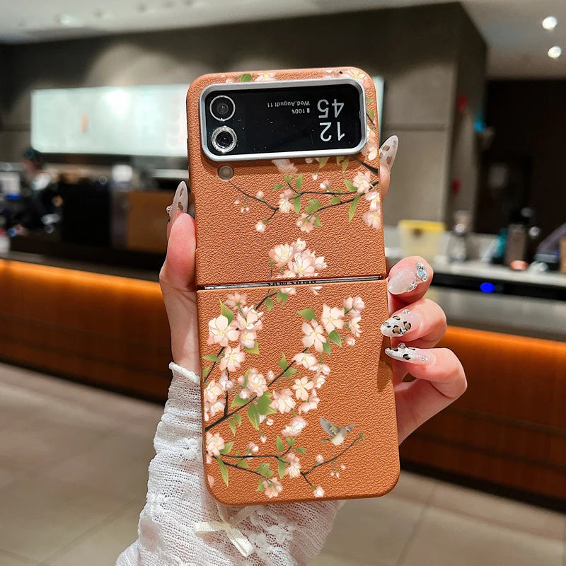 Floral Leather Texture Soft TPU Case for Samsung Galaxy Z Flip 6/5/4/3 5G – Stylish Folding Phone Cover