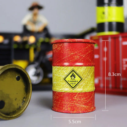 Iron Mini Oil Drum Model – Chemistry Car Desktop Decoration & Storage Box War Games Scene Toy for Boys