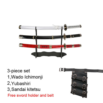 3-Piece Roronoa Zoro Katana Set – Anime Cosplay Toy Swords with Belt & Sword Holder