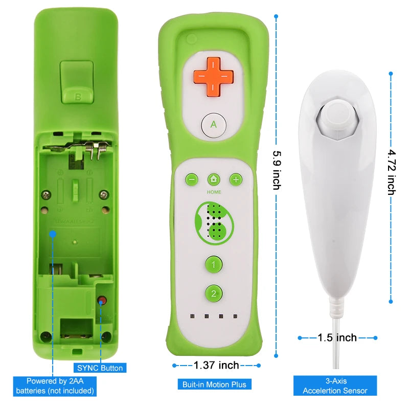 Wii Remote Controller Gamepad with Nunchuck Controller Set - Motion Plus Remote Controller for Nintendo Wii Games Control