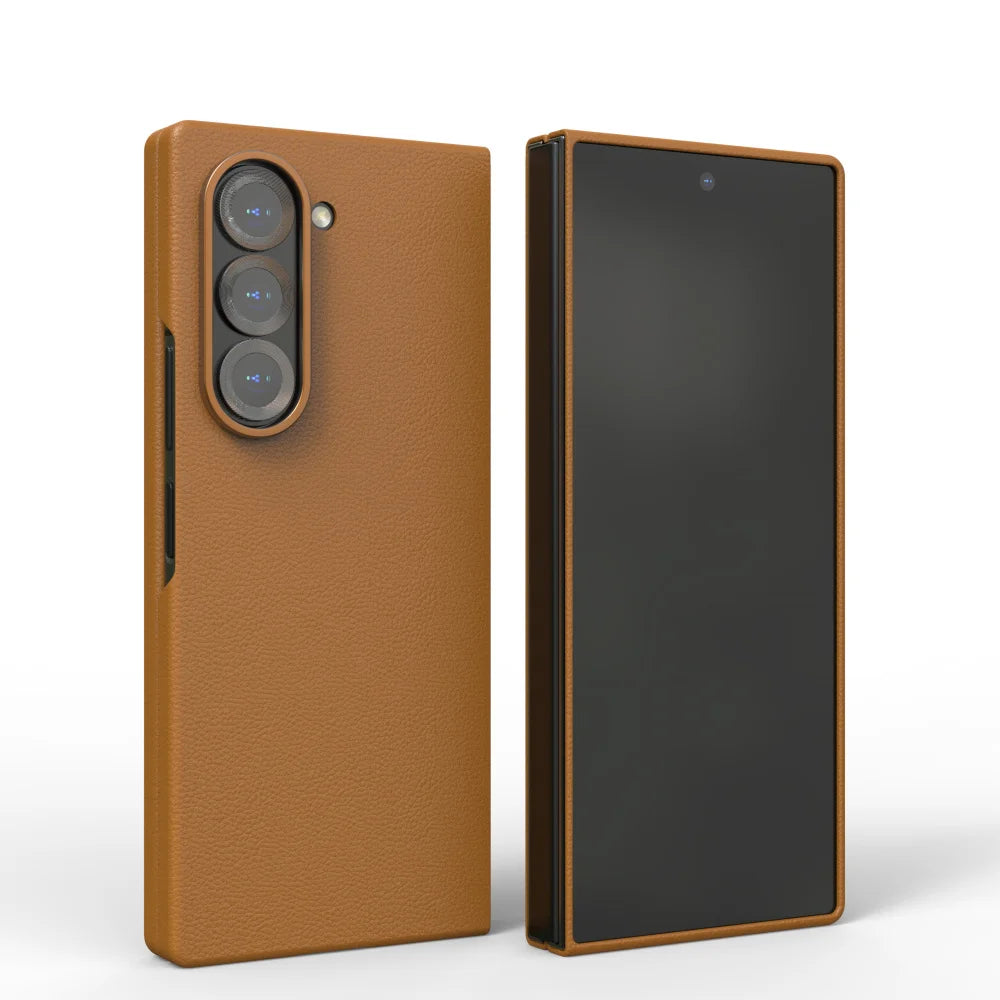 Luxury Leather Shockproof Phone Case for Samsung Galaxy Z Fold 6 – Skin-Friendly Solid Color Full Cover