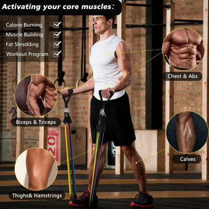11Pcs Elastic Resistance Bands Set for Fitness, Bodybuilding & Home Gym Workouts