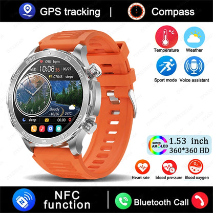2025 New Bluetooth Call Smartwatch for Men – Huawei Compatible, AMOLED HD Large Screen, Heart Rate, NFC, IP68 Waterproof, GPS Sports Watch