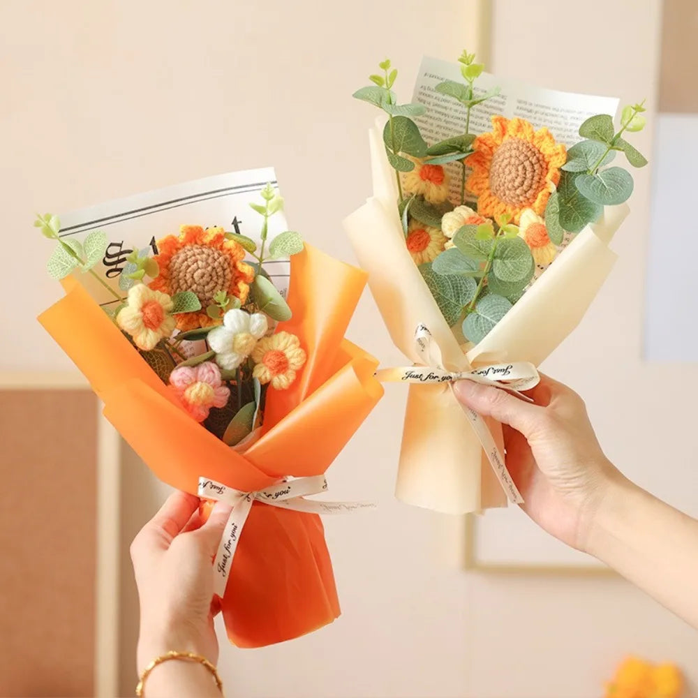 Handmade Artificial Flower Crochet Bouquet – Sunflower & Daisy Eternal Flowers, Anniversary, Mother’s Day & Birthday Gift