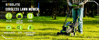 Deli 13" Cordless Electric Lawn Mower – 2-in-1 Lightweight Brushless Mower with 21V 4.0Ah Battery & Charger