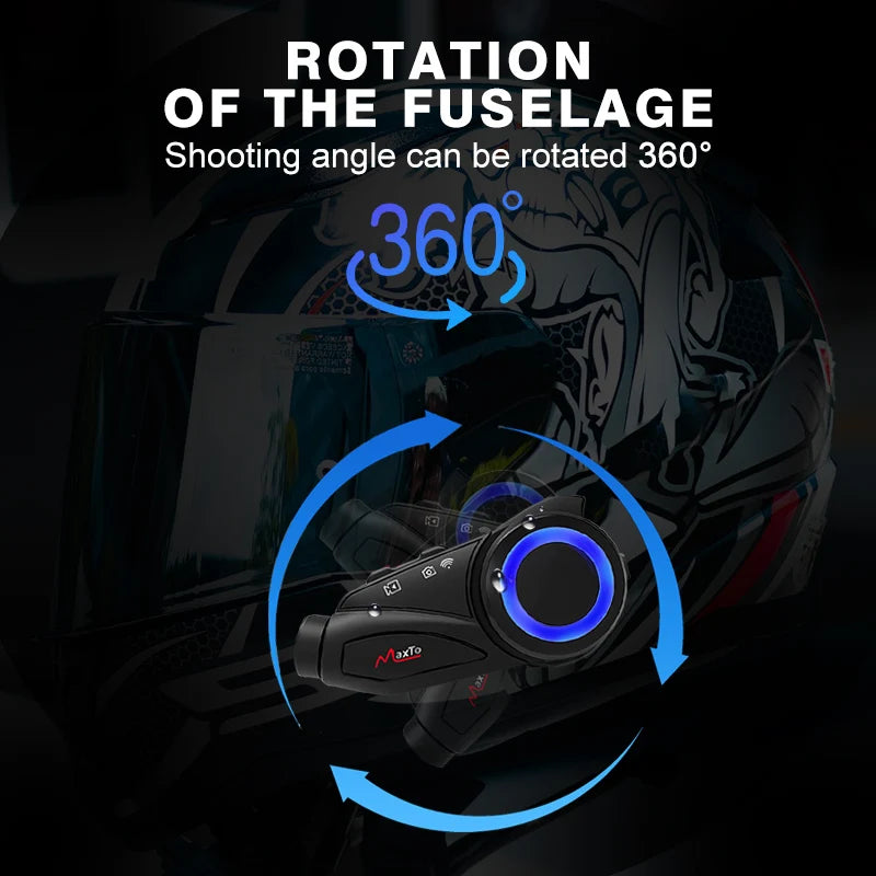 MAXTO M3 Motorcycle Helmet Bluetooth Headset — 1080P WiFi Video Recorder, Waterproof Intercom for 6 Riders, 1000m Range