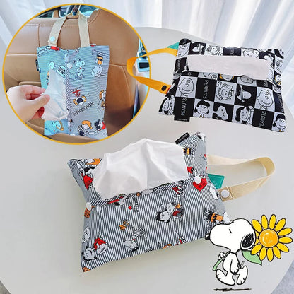Snoopy Car Hanging Tissue Box — Cartoon Napkin Holder with Removable Storage & Flip Cover, Car Room Decor