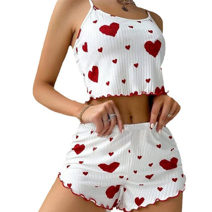 Women's 2PC Pajama Set – Soft Sleeveless Tank & Shorts | Casual Sleepwear with Love Print (S- L, White)