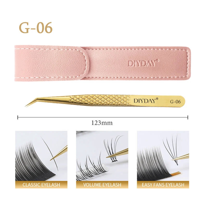 DIYDAY Anti-Slip Eyelash Tweezers — Stainless Steel Precision Fiber Tip for Eyelash Extensions & Makeup Tools