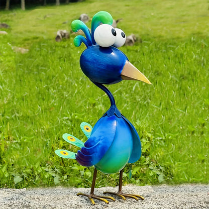 Blue Metal Peacock Sculpture — 3D Outdoor Garden Statue for Yard, Lawn, Backyard, Porch & Pond Decor
