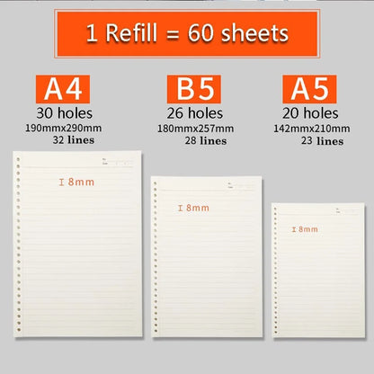 Customize Your Notebook: Replaceable Refill Loose Leaf Binder - A4/A5/B5 Planner, 6 Styles, Office & School Supplies, Stationery Accessories