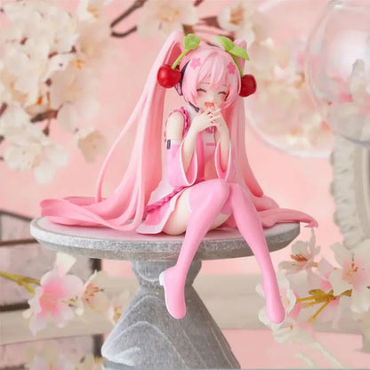 12cm Pink Hair Anime Figurine – Cute Sitting Pose TPR Model for Computer Case Decoration & Collectible Gifts