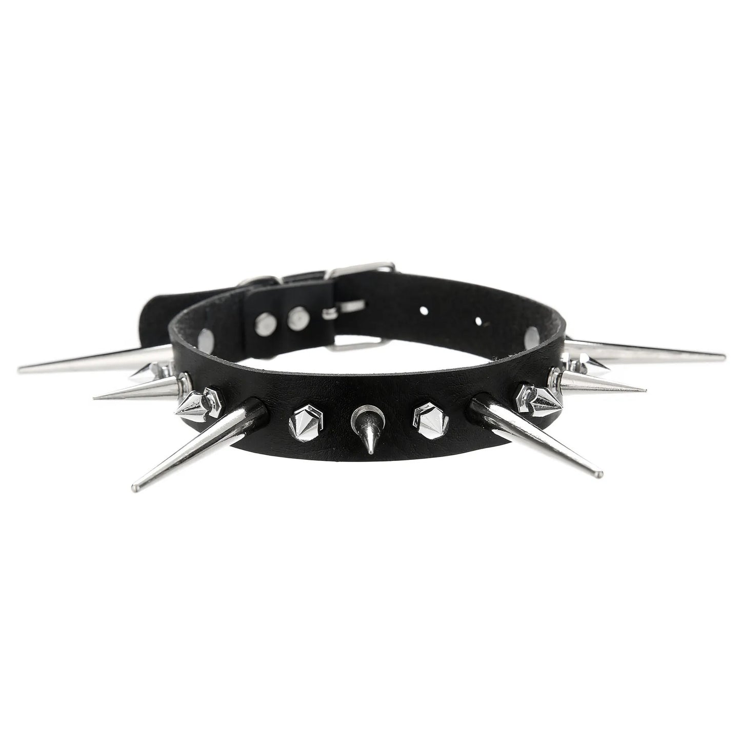 Goth Long Spike Choker – Punk Faux Leather Collar for Women & Men, Big Rivets Studded Gothic Style Necklace Accessories