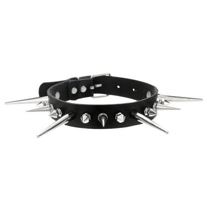 Goth Long Spike Choker – Punk Faux Leather Collar for Women & Men, Big Rivets Studded Gothic Style Necklace Accessories