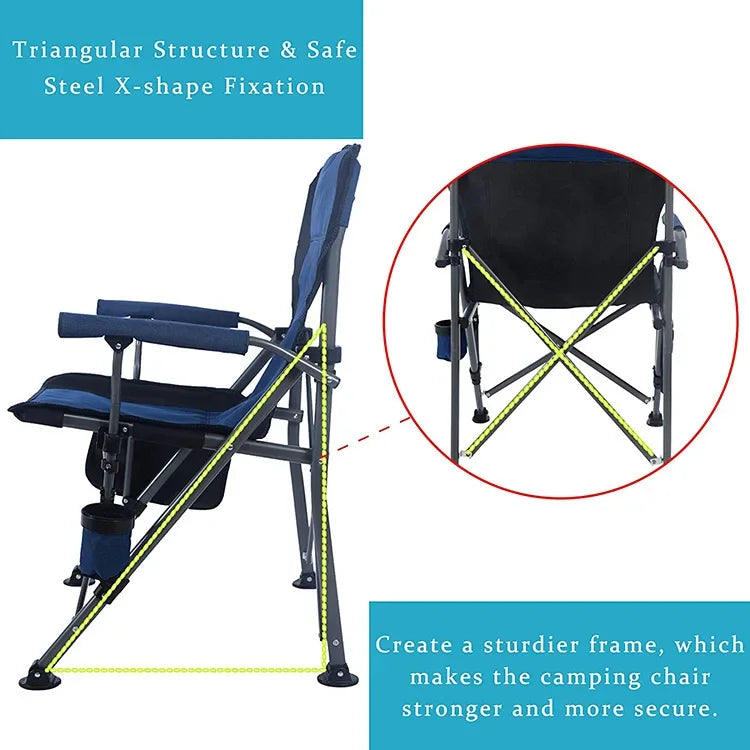 Outdoor Folding Fishing Chair – Large Camping Chair with Backrest, Armrests & Cup Holder